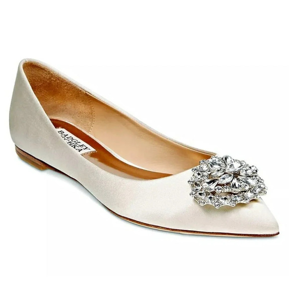 Badgley Mischka Women's Davis Embellished Ivory Satin Flats Size 6.5 (MSRP $195) - Picture 1 of 11